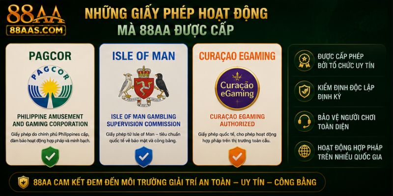 Những giấy phép hoạt động mà 88AA được cấp