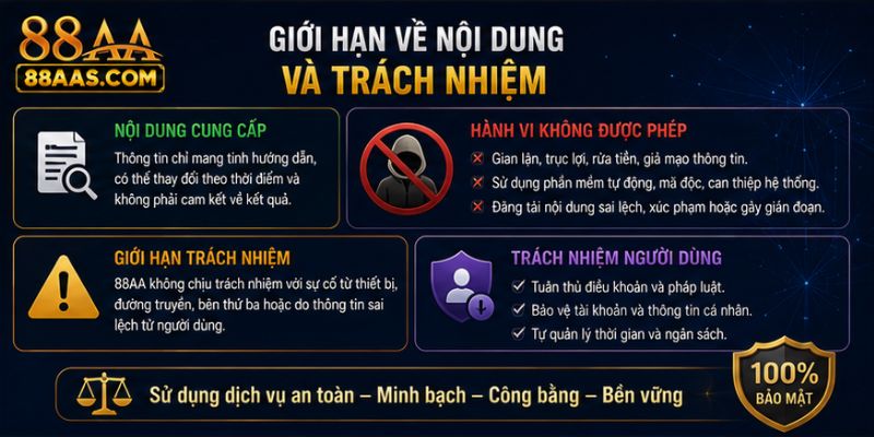 Giới hạn về nội dung và trách nhiệm trên website 88AA