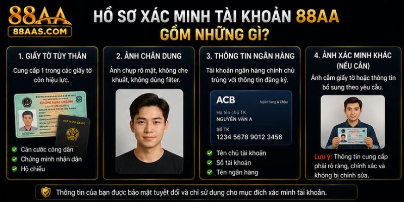 Hồ sơ xác minh tài khoản 88AA gồm những gì?