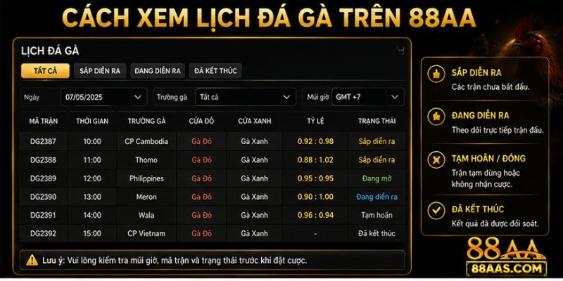 Cách Xem Lịch Đá Gà Trên 88AA
