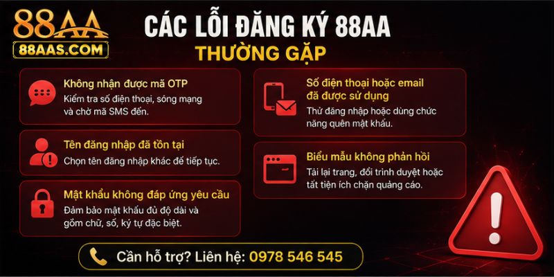 Các lỗi đăng ký 88AA thường gặp